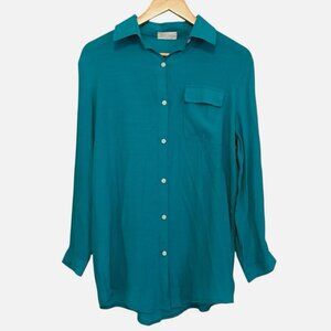 Zoye Chen Women's Small TEAL TURQOUISE Beachy Soft Button Up Flowy Casual Top